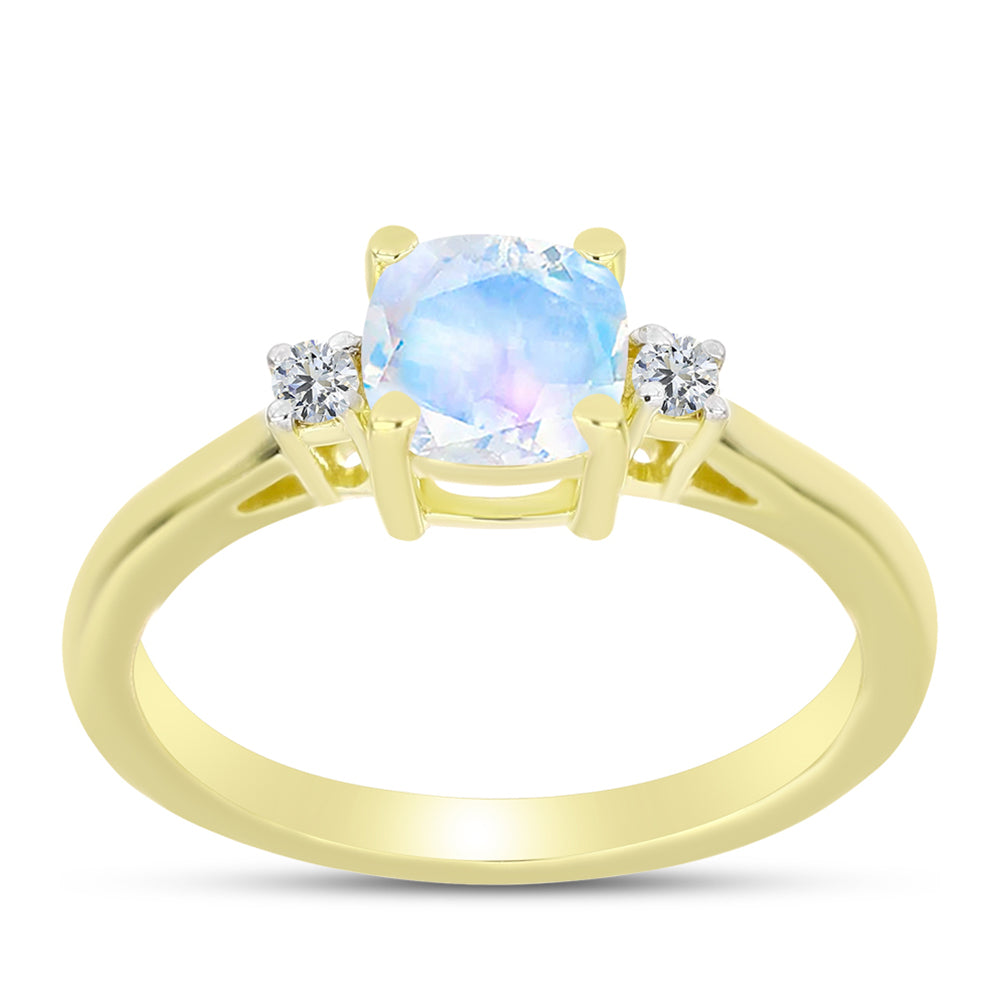 Anillo de Plata Bañada en Oro con Piedra Lunar Arco Iris y Topacio Blanco 3 