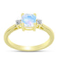 Anillo de Plata Bañada en Oro con Piedra Lunar Arco Iris y Topacio Blanco