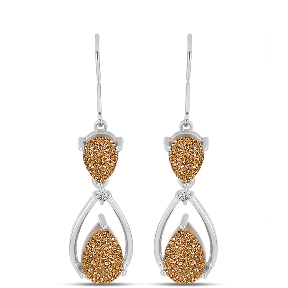 Pendientes de Plata con Drusa Dorada y Topacio Blanco