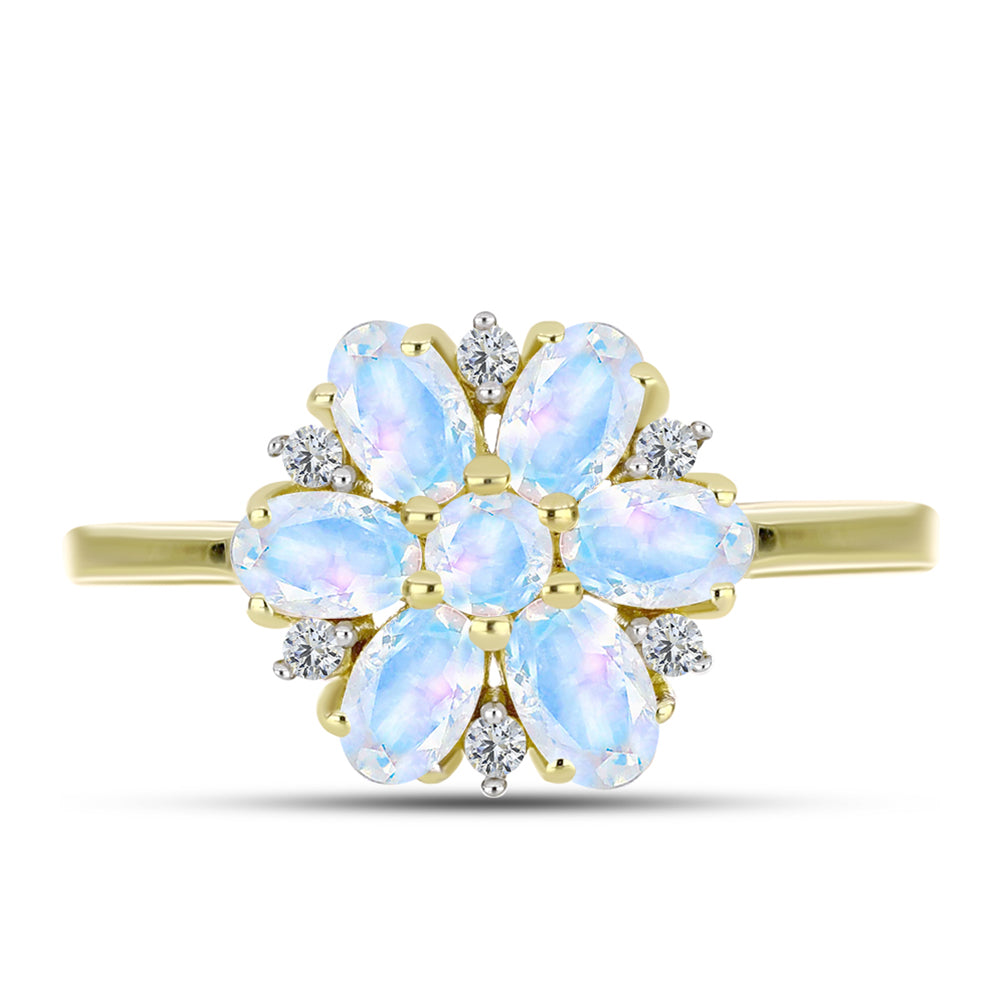 Anillo de Plata Bañada en Oro con Piedra Lunar Arco Iris