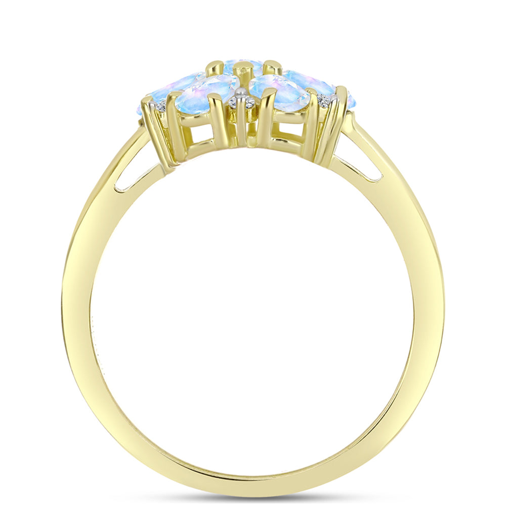 Anillo de Plata Bañada en Oro con Piedra Lunar Arco Iris 2 