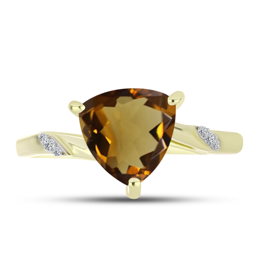 Anillo de Plata Bañada en Oro con Cuarzo Coñac y Topacio Blanco 1 