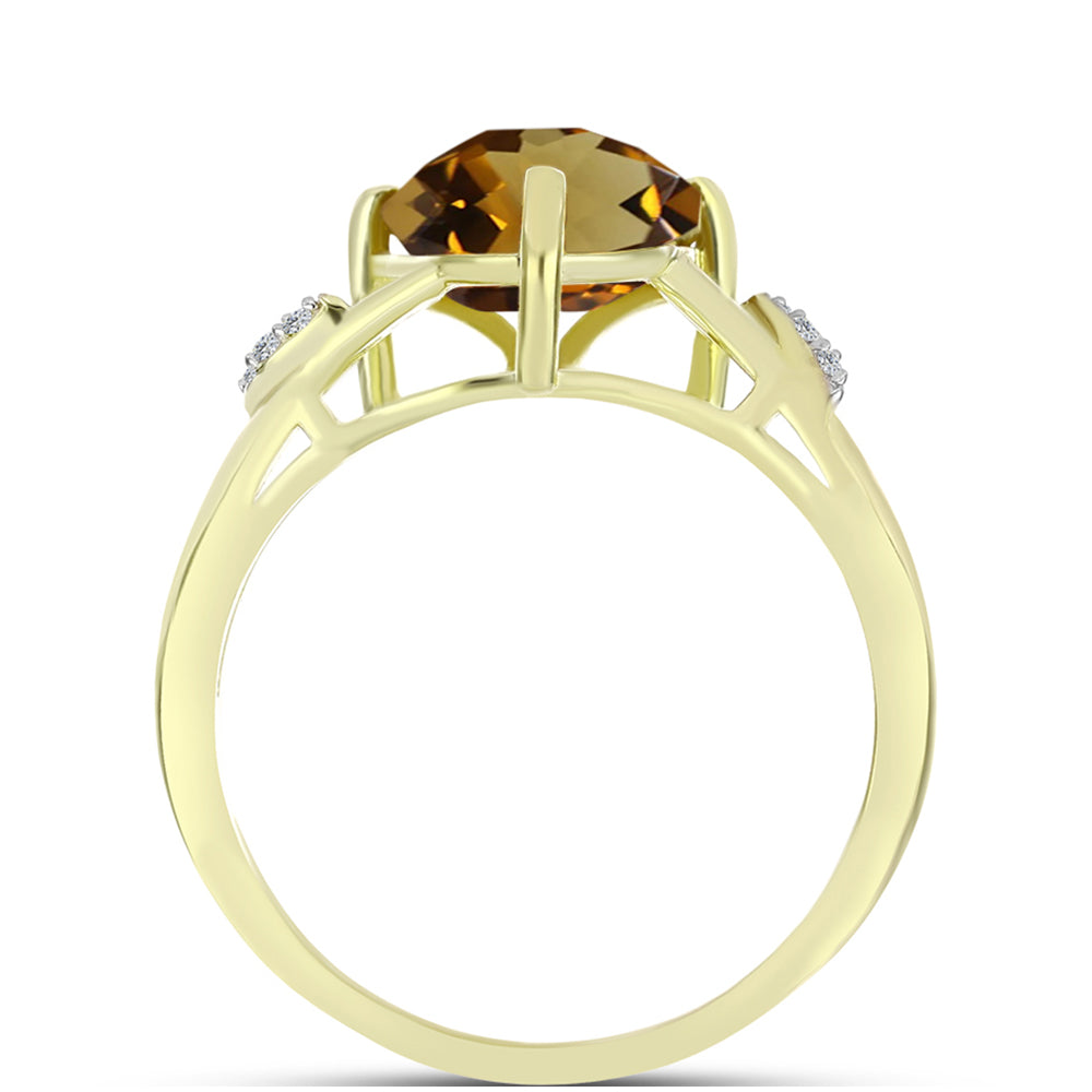 Anillo de Plata Bañada en Oro con Cuarzo Coñac y Topacio Blanco 2 
