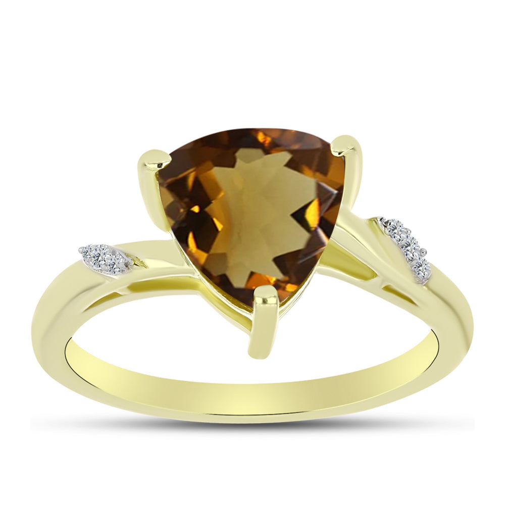 Anillo de Plata Bañada en Oro con Cuarzo Coñac y Topacio Blanco 3 