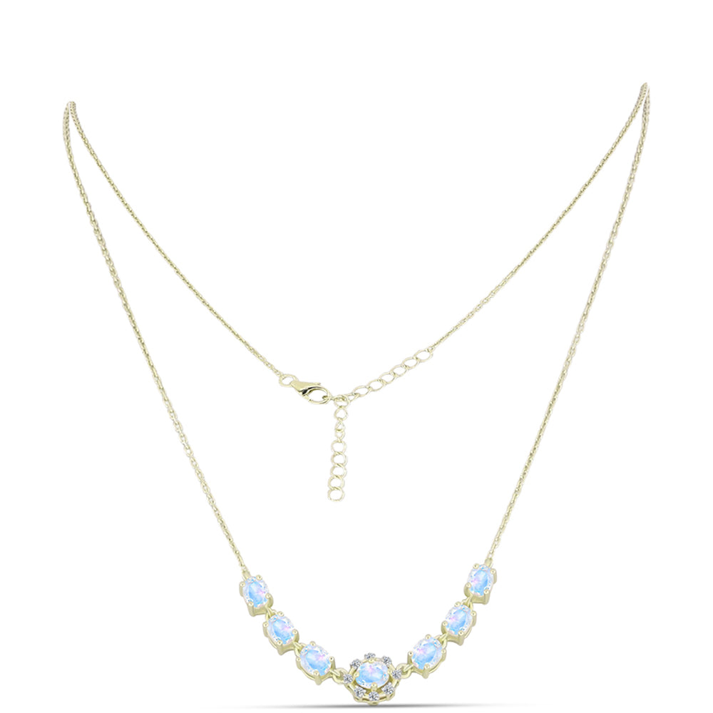 Collar de Plata Bañada en Oro con Piedra Lunar Arco Iris y Topacio Blanco 1 