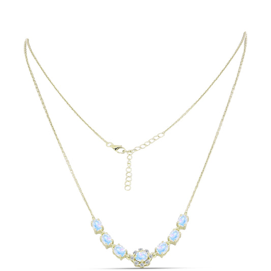 Collar de Plata Bañada en Oro con Piedra Lunar Arco Iris y Topacio Blanco