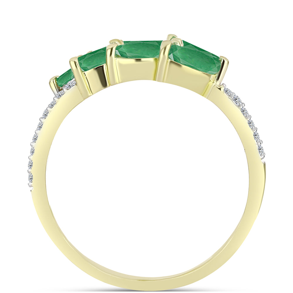 Anillo de Plata Bañada en Oro con Esmeralda de Brasil y Topacio Blanco 2 