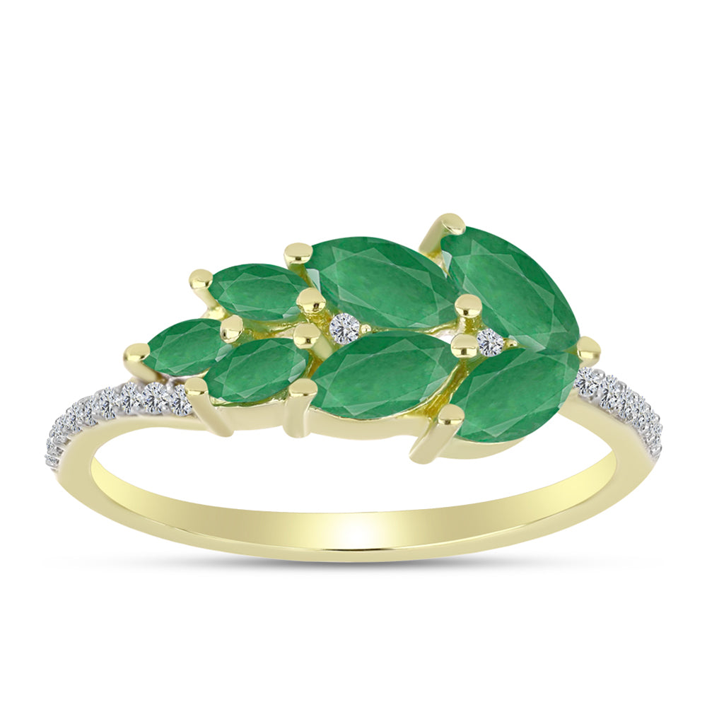 Anillo de Plata Bañada en Oro con Esmeralda de Brasil y Topacio Blanco