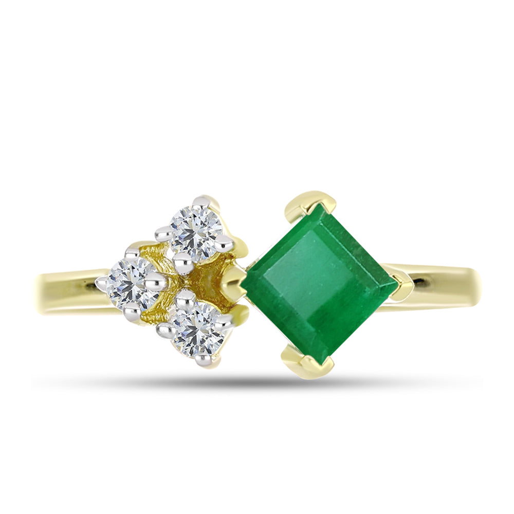 Anillo de Plata Bañada en Oro con Esmeralda de Brasil y Topacio Blanco