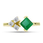 Anillo de Plata Bañada en Oro con Esmeralda de Brasil y Topacio Blanco