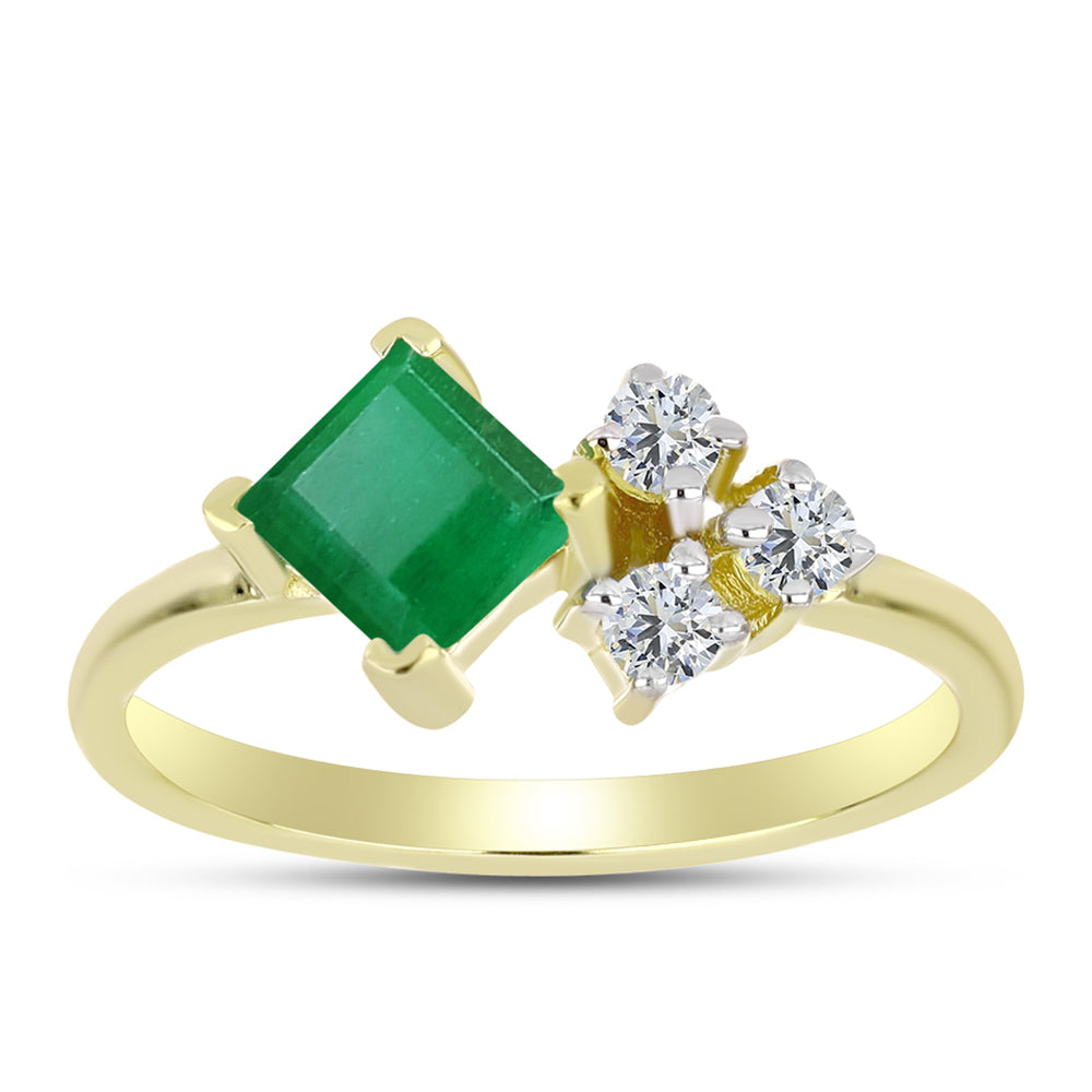 Anillo de Plata Bañada en Oro con Esmeralda de Brasil y Topacio Blanco
