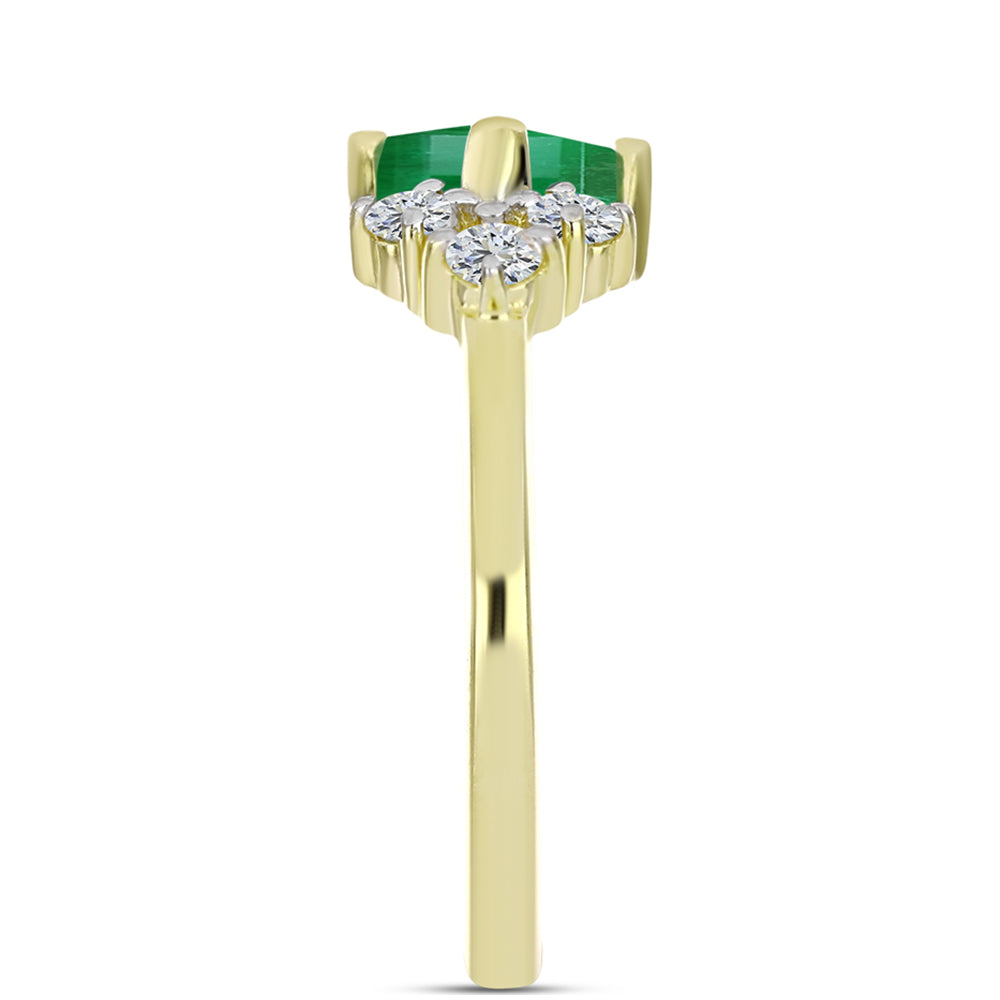 Anillo de Plata Bañada en Oro con Esmeralda de Brasil y Topacio Blanco