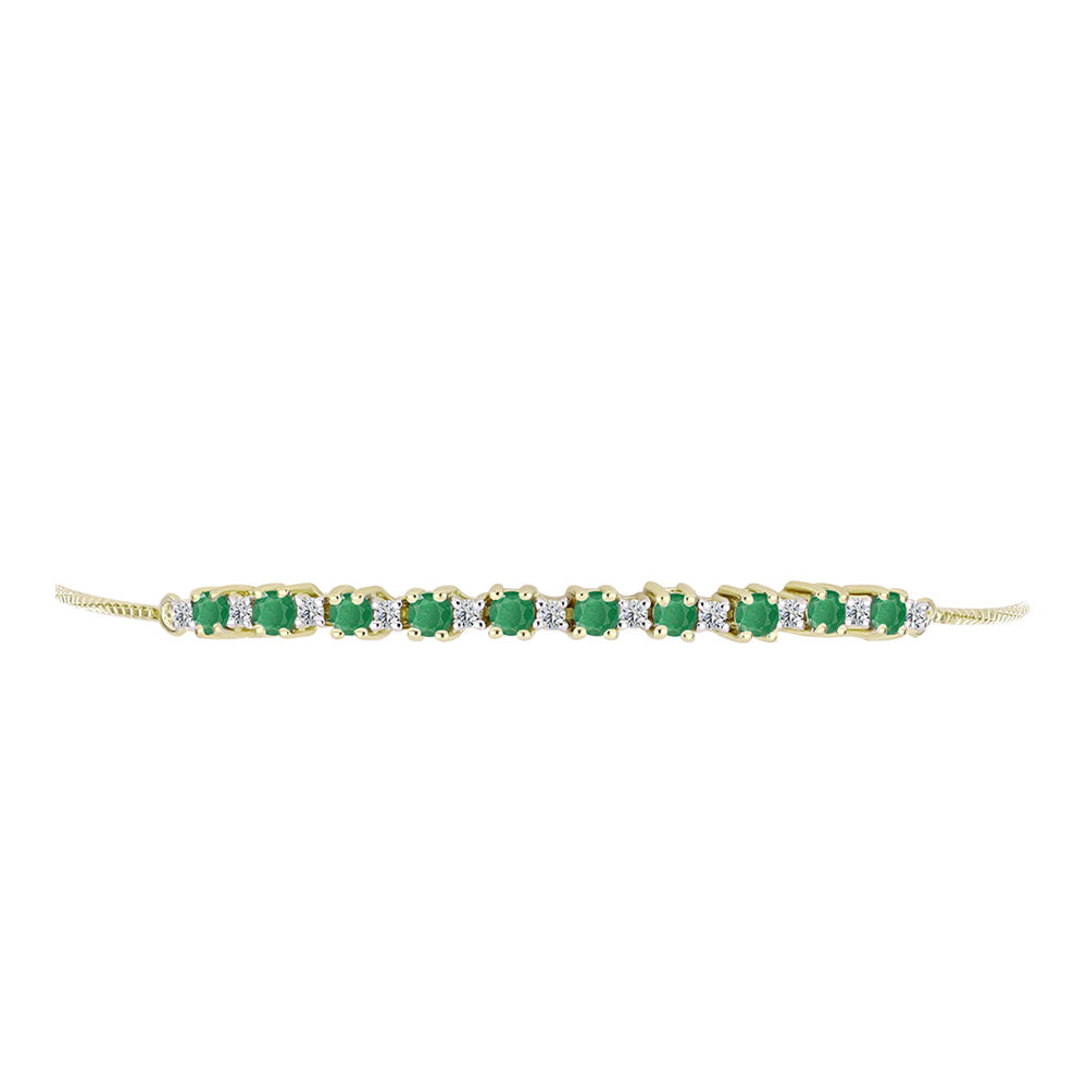 Pulsera de Plata Bañada en Oro con Esmeralda de Brasil y Topacio Blanco 2 