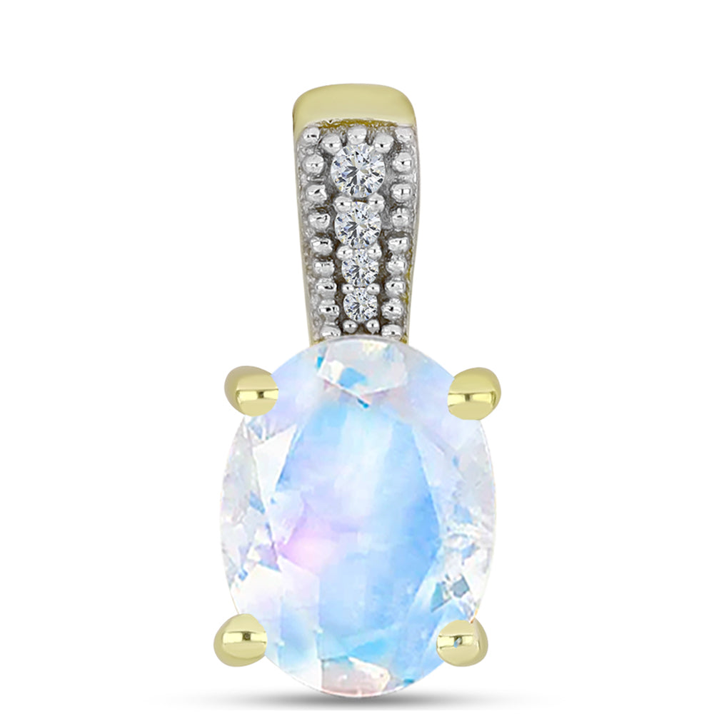 Colgante de Plata Bañada en Oro con Piedra Lunar Arco Iris y Topacio Blanco 1 