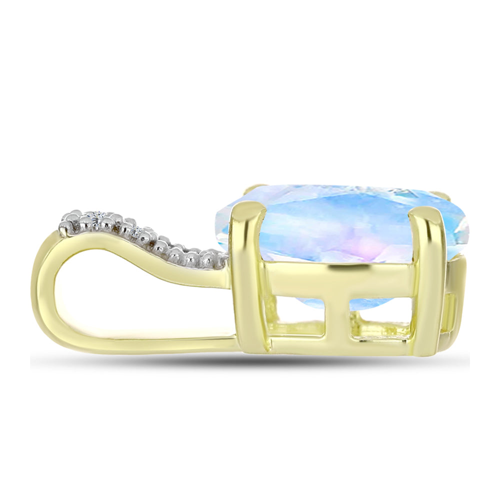 Colgante de Plata Bañada en Oro con Piedra Lunar Arco Iris y Topacio Blanco