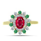 Anillo de Plata Bañada en Oro con Esmeralda de Brasil y Rubí de Madagascar