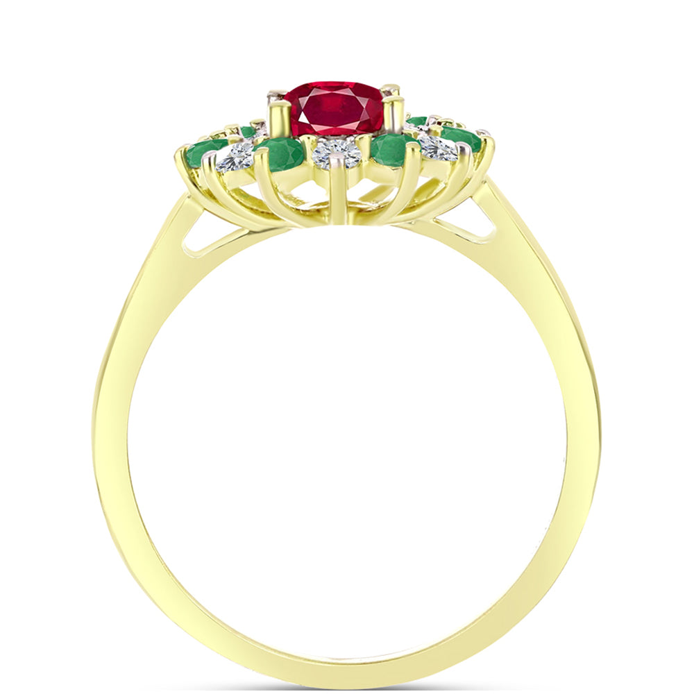 Anillo de Plata Bañada en Oro con Esmeralda de Brasil y Rubí de Madagascar 2 
