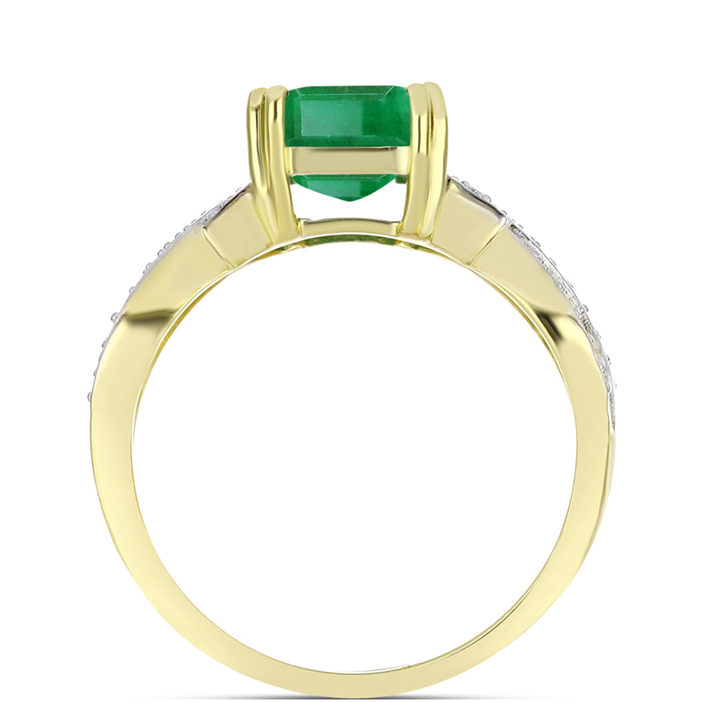 Anillo de Plata Bañada en Oro con Esmeralda de Brasil y Topacio Blanco 2 
