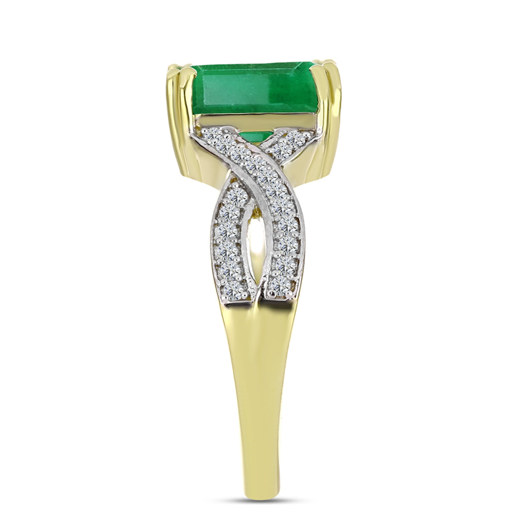 Anillo de Plata Bañada en Oro con Esmeralda de Brasil y Topacio Blanco 4 