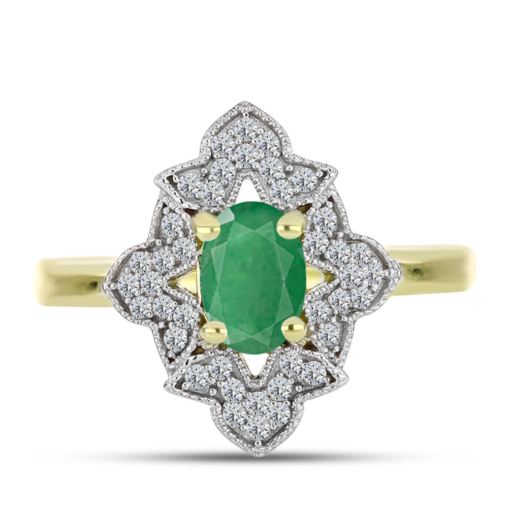 Anillo de Plata Bañada en Oro con Esmeralda de Brasil y Topacio Blanco 1 
