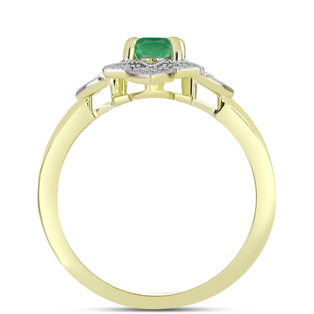 Anillo de Plata Bañada en Oro con Esmeralda de Brasil y Topacio Blanco 2 