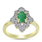 Anillo de Plata Bañada en Oro con Esmeralda de Brasil y Topacio Blanco