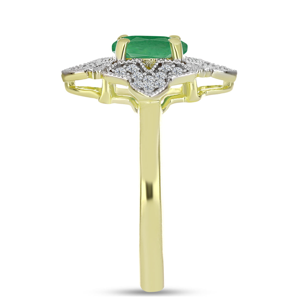 Anillo de Plata Bañada en Oro con Esmeralda de Brasil y Topacio Blanco 4 