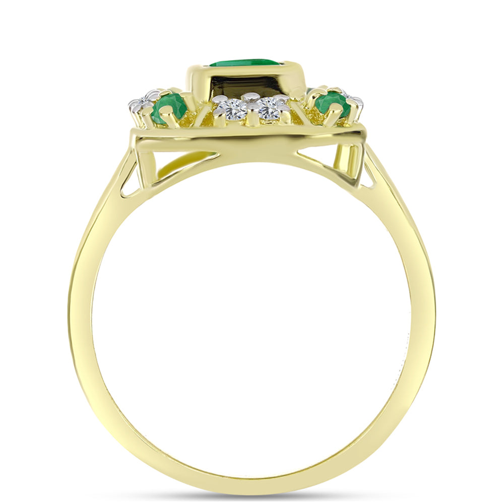Anillo de Plata Bañada en Oro con Esmeralda de Brasil y Topacio Blanco 2 