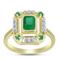 Anillo de Plata Bañada en Oro con Esmeralda de Brasil y Topacio Blanco