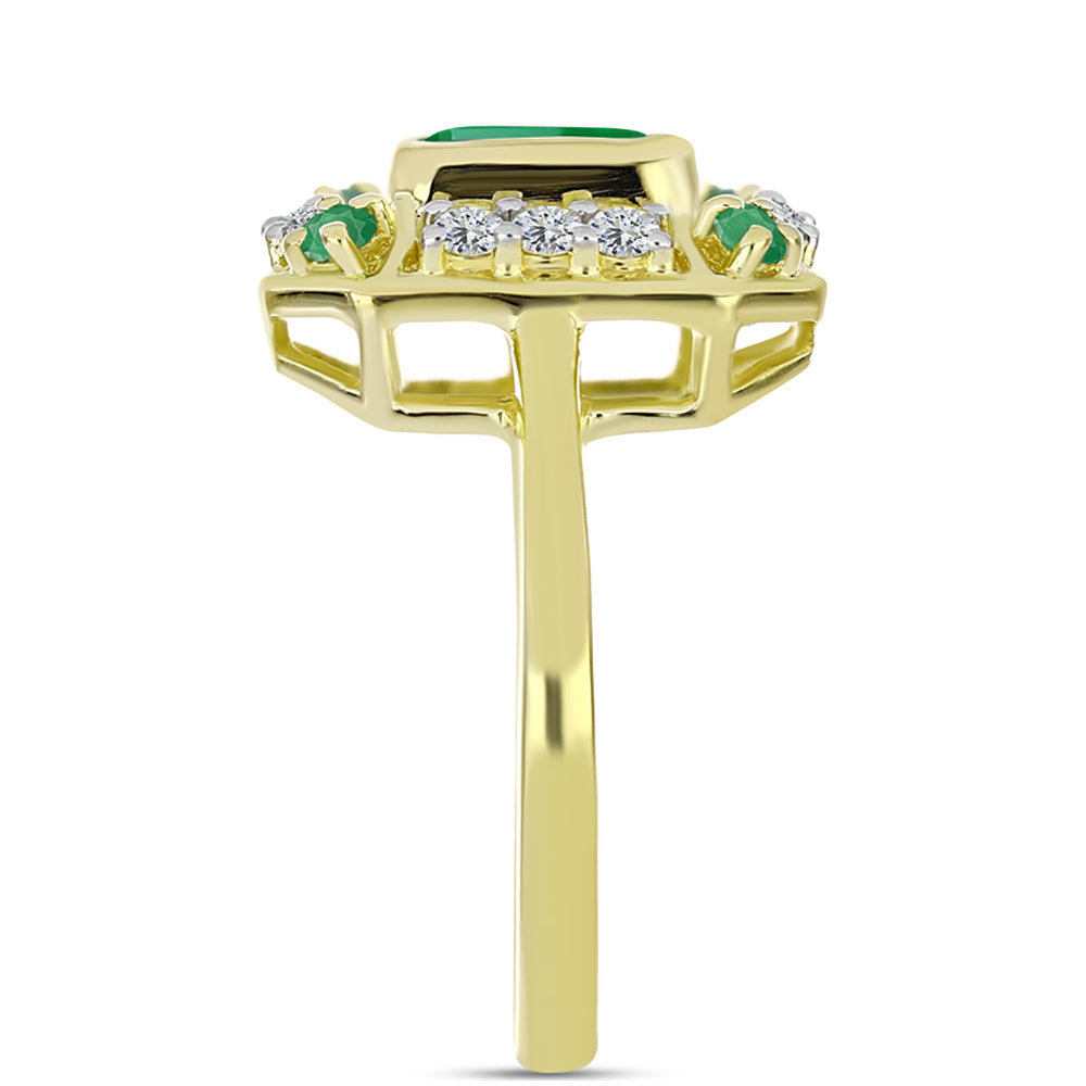 Anillo de Plata Bañada en Oro con Esmeralda de Brasil y Topacio Blanco 4 
