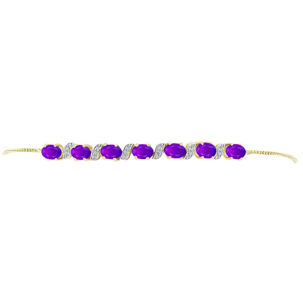 Pulsera de Plata Bañada en Oro con Ágata Púrpura y Topacio Blanco