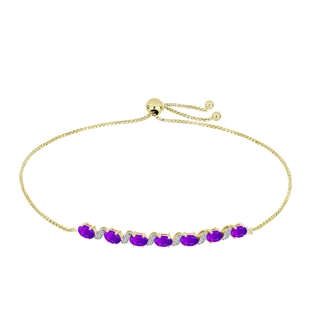 Pulsera de Plata Bañada en Oro con Ágata Púrpura y Topacio Blanco