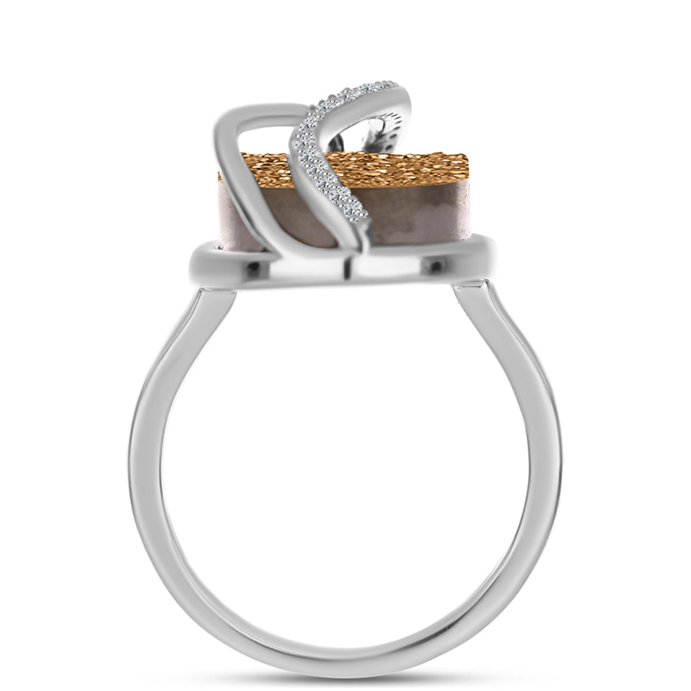 Anillo de Plata con Drusa Dorada y Topacio Blanco