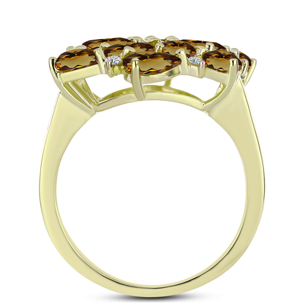 Anillo de Plata Bañada en Oro con Cuarzo Coñac y Topacio Blanco