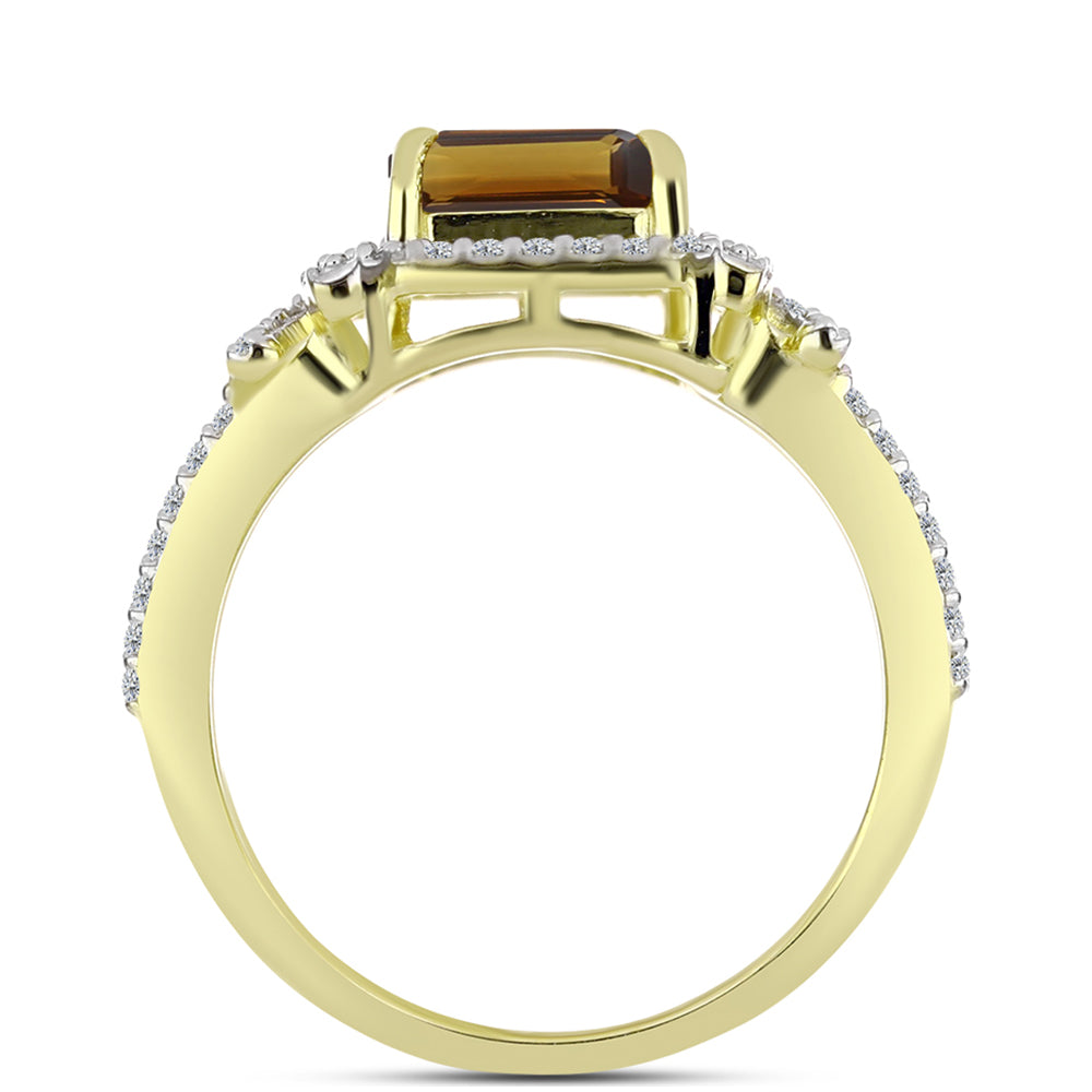 Anillo de Plata Bañada en Oro con Cuarzo Coñac y Topacio Blanco 2 