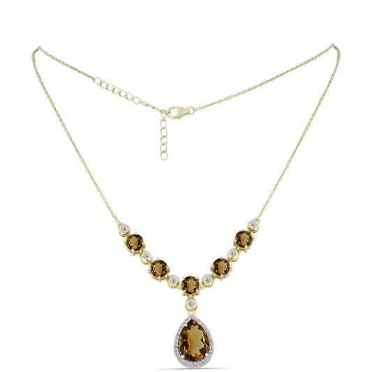 Collar de Plata Bañada en Oro con Cuarzo Coñac y Topacio Blanco