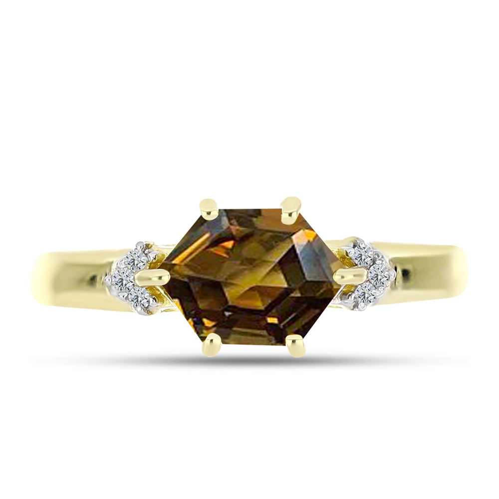 Anillo de Plata Bañada en Oro con Cuarzo Coñac y Topacio Blanco