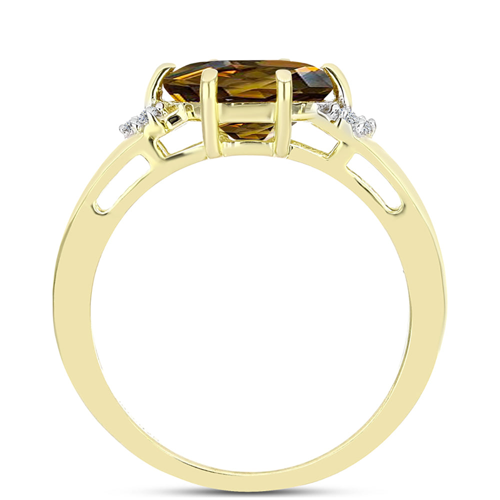 Anillo de Plata Bañada en Oro con Cuarzo Coñac y Topacio Blanco