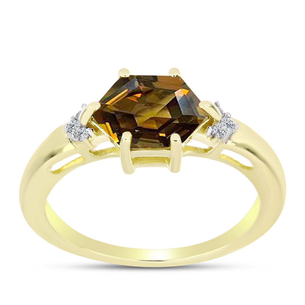 Anillo de Plata Bañada en Oro con Cuarzo Coñac y Topacio Blanco 3 