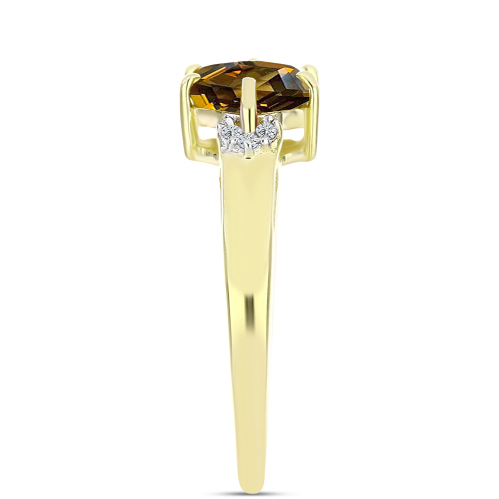 Anillo de Plata Bañada en Oro con Cuarzo Coñac y Topacio Blanco 4 
