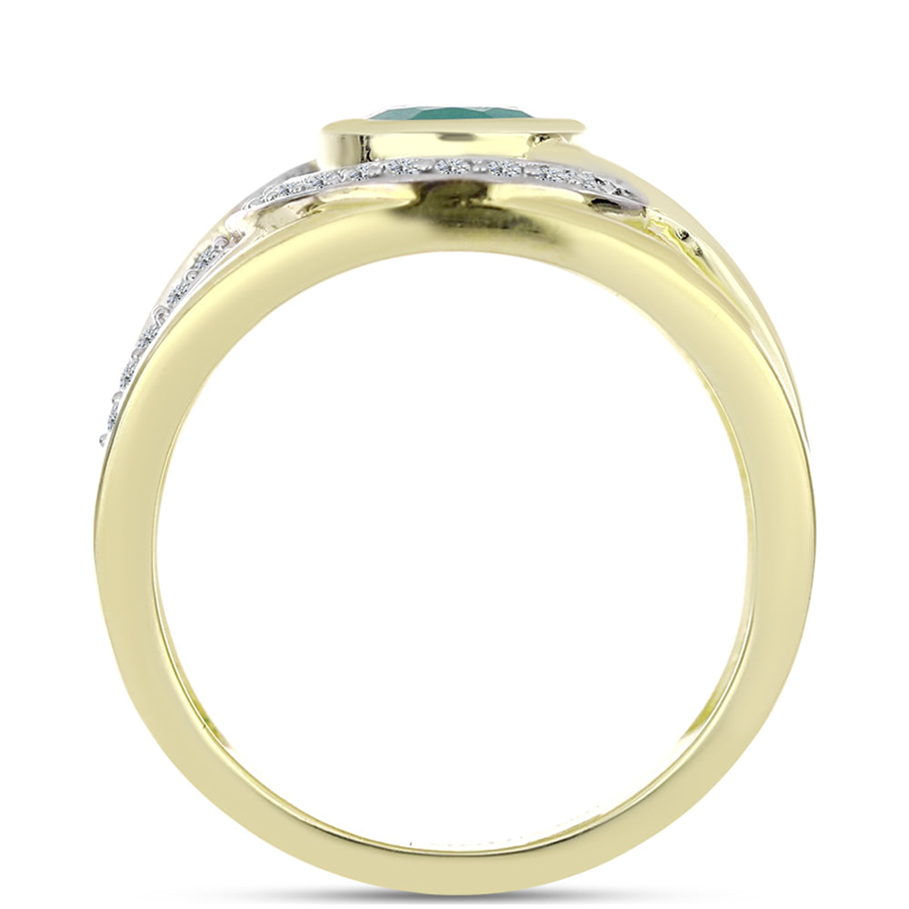 Anillo de Plata Bañada en Oro con Esmeralda de Brasil y Topacio Blanco 2 