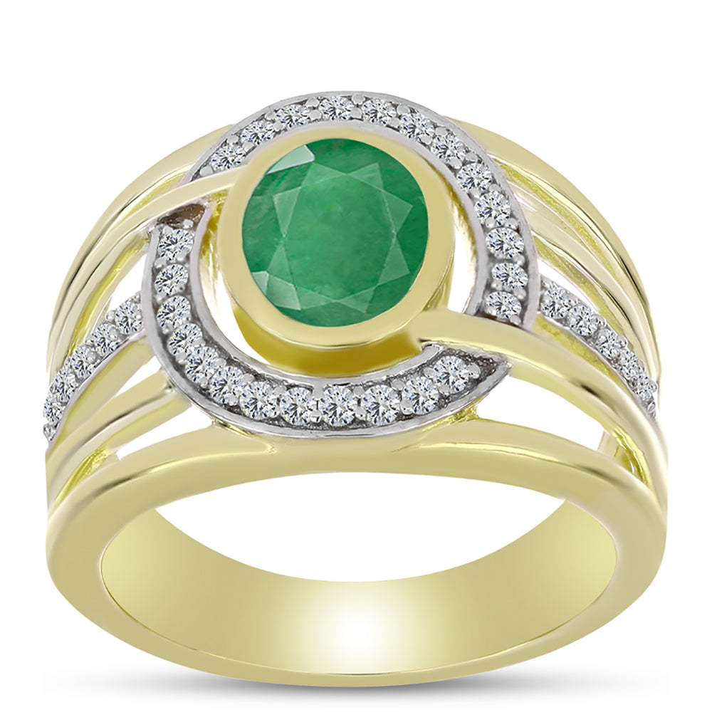 Anillo de Plata Bañada en Oro con Esmeralda de Brasil y Topacio Blanco 3 