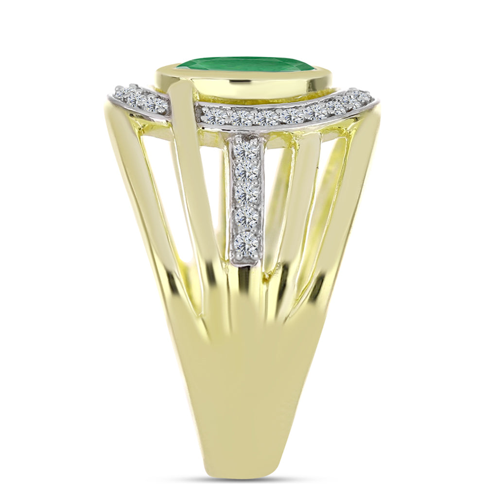 Anillo de Plata Bañada en Oro con Esmeralda de Brasil y Topacio Blanco 4 