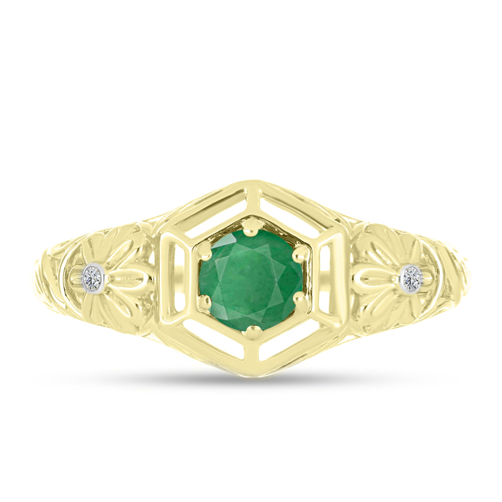 Anillo de Plata Bañada en Oro con Esmeralda de Brasil y Topacio Blanco 1 