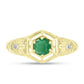 Anillo de Plata Bañada en Oro con Esmeralda de Brasil y Topacio Blanco