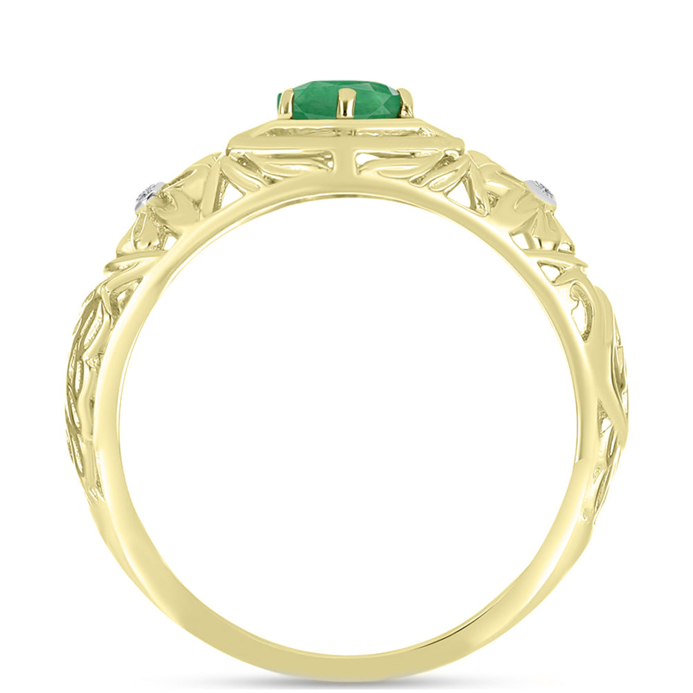 Anillo de Plata Bañada en Oro con Esmeralda de Brasil y Topacio Blanco 2 