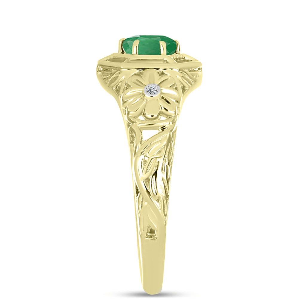 Anillo de Plata Bañada en Oro con Esmeralda de Brasil y Topacio Blanco 4 