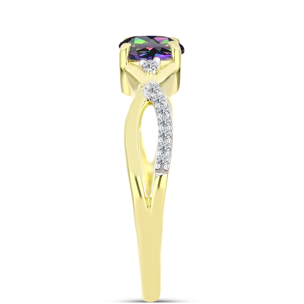Anillo de Plata Bañada en Oro con Topacio Místico y Topacio Blanco 3 
