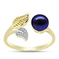 Anillo de Plata Bañada en Oro con Perla Negra Cultivada de Agua Dulce y Topacio Blanco