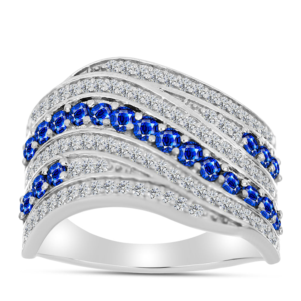 Anillo de Plata con Zafiro Azul Australiano y Topacio Blanco 3 